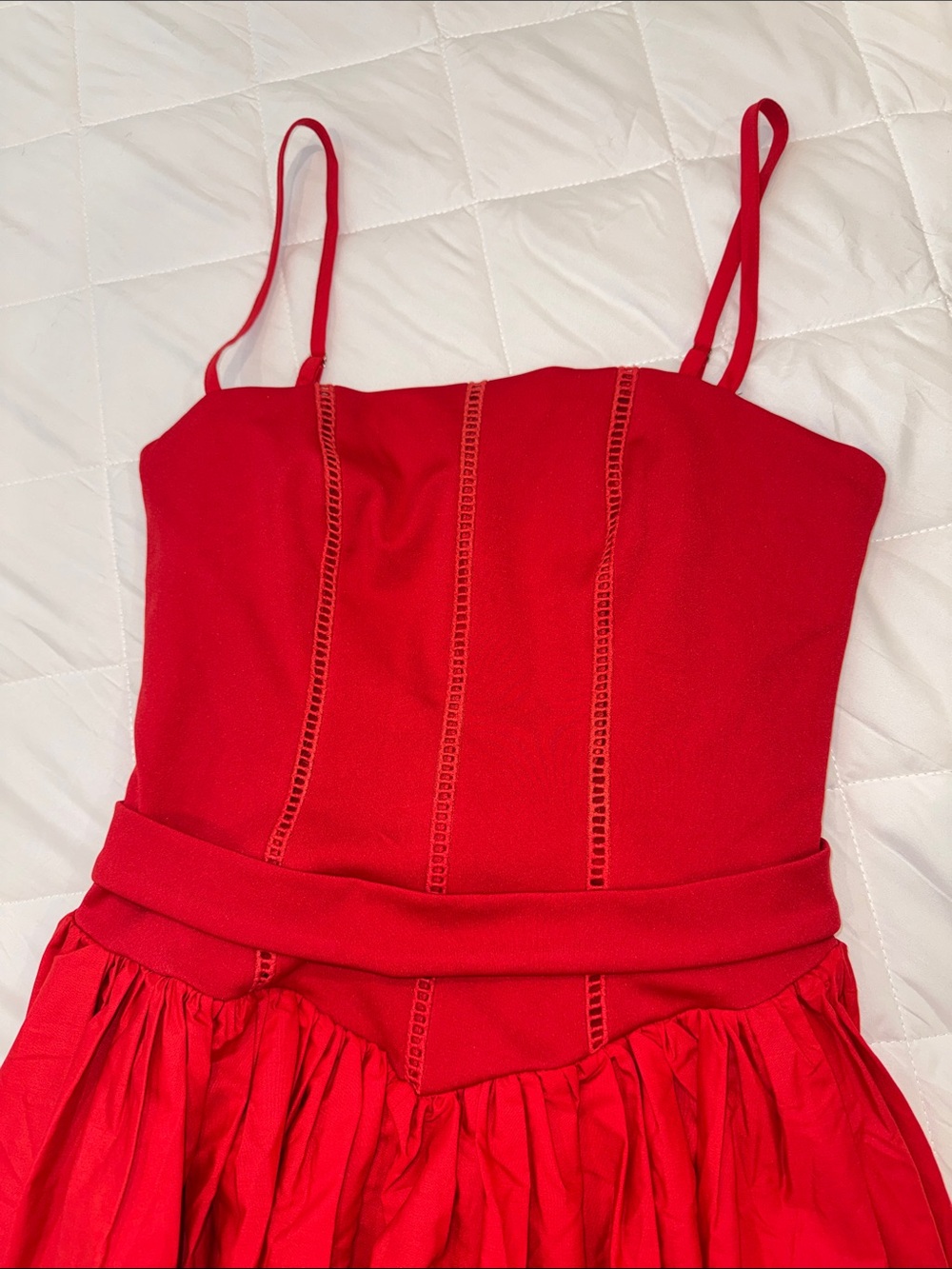 Red Midi Fit-and-Flare Dress with Spaghetti Straps - Picture 3 of 5